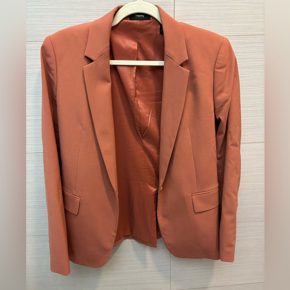 Theory wool blazer, pink/brown with a button